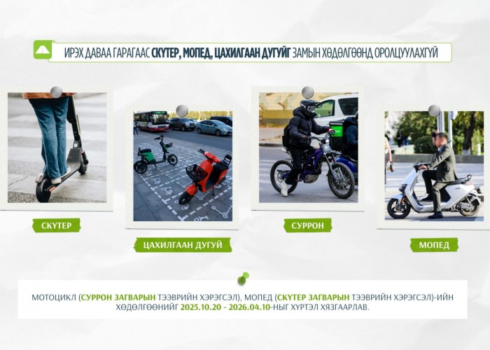 Өнөөдрөөс скүүтер, мопед, цахилгаан дугуйг замын хөдөлгөөнд оролцуулахгүй