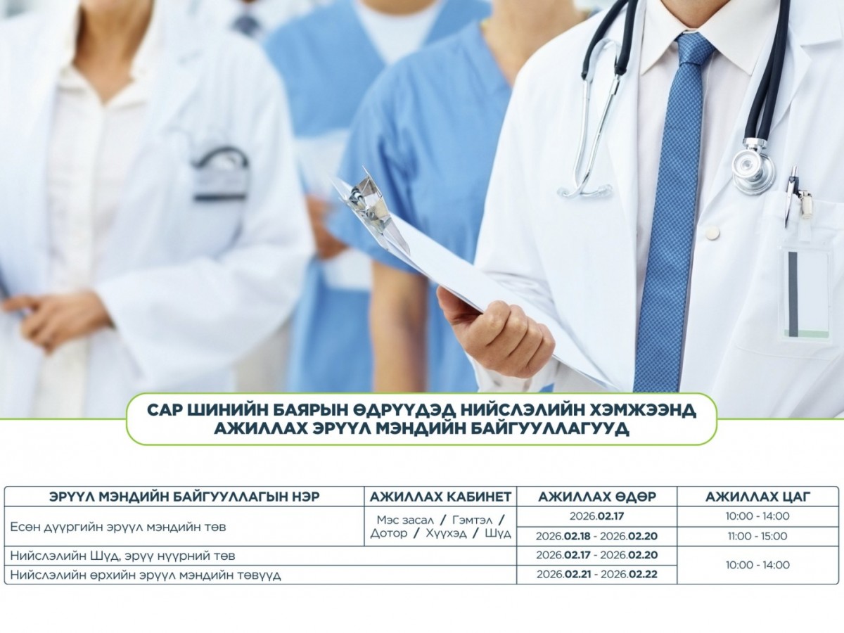 Сар шинийн өдрүүдэд эмнэлгүүдийн ажиллах цагийн хуваарь